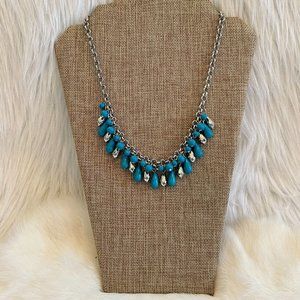 BLue Bead Dangle Necklace Modernist Silver Tone Metal‎ Beach Nautical 13606